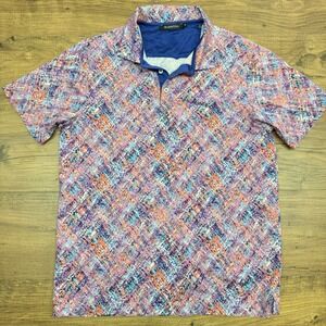 BUGATCHI Mens Medium Candy Abstract Golf Polo Shirt Performance Pink Blue Preppy